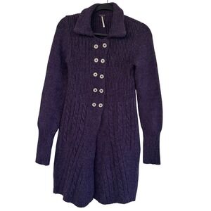 Free People Cable Knit Double Breast Cardigan Sweater Women Small Wool Alpaca